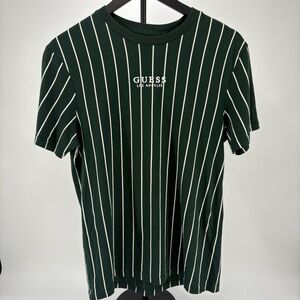 GUESS Dark Green‎ and White Striped Tee Size Small Retro 90s